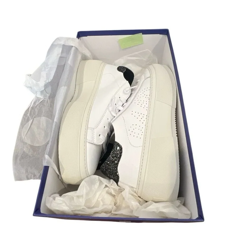 P448 Women’s Leather White Sneakers with black glitter Sz.39 Italy New